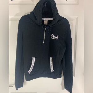 PINK Victoria's Secret 1/4 zip Black Hoodie Sz Medium
